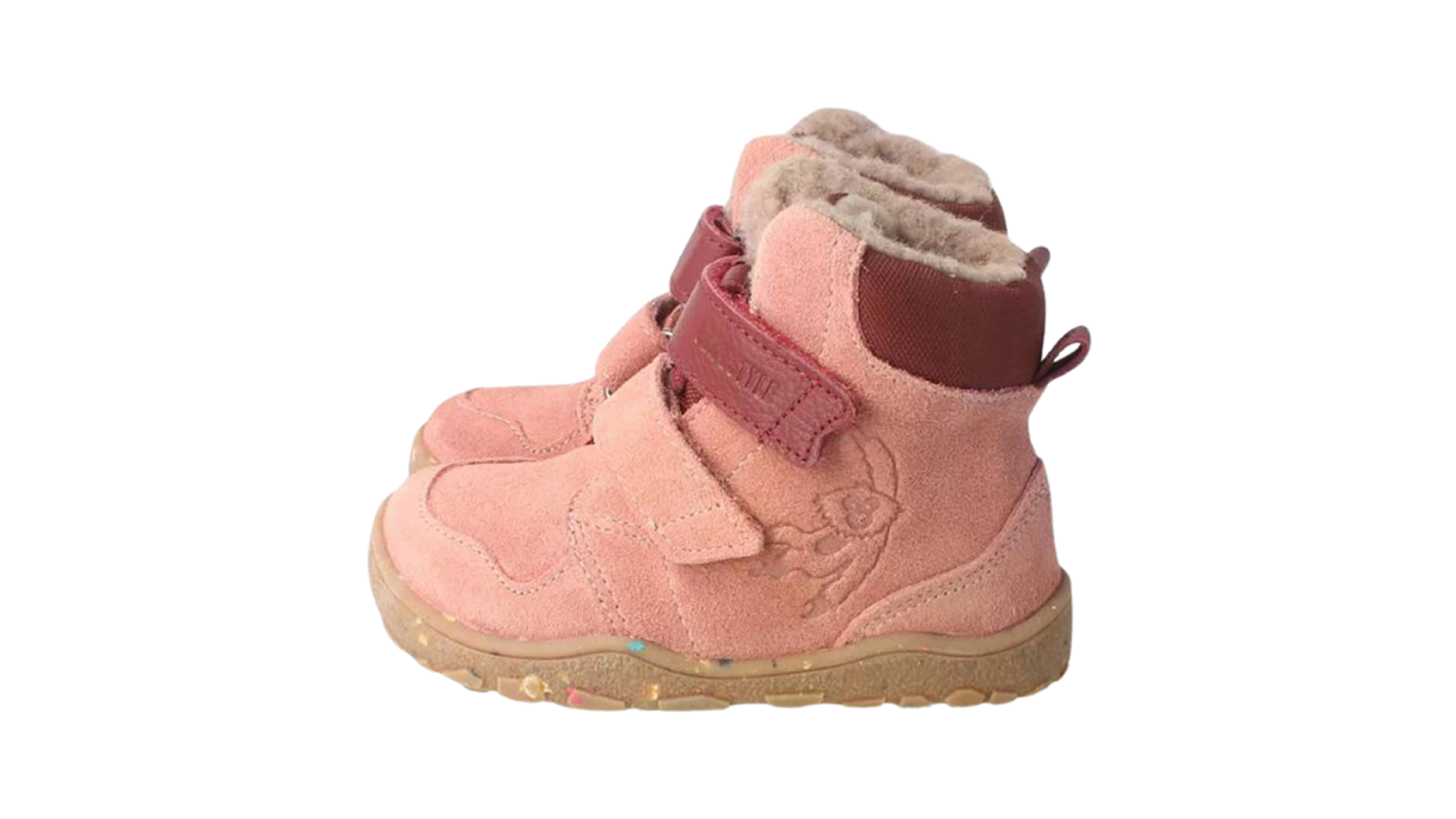 bLIFESTYLE gibbonSTYLE TEX - old rose. Kožené dětské zimní barefoot boty s membránou na suchý zip ve starorůžové barvě. Pohled zleva.