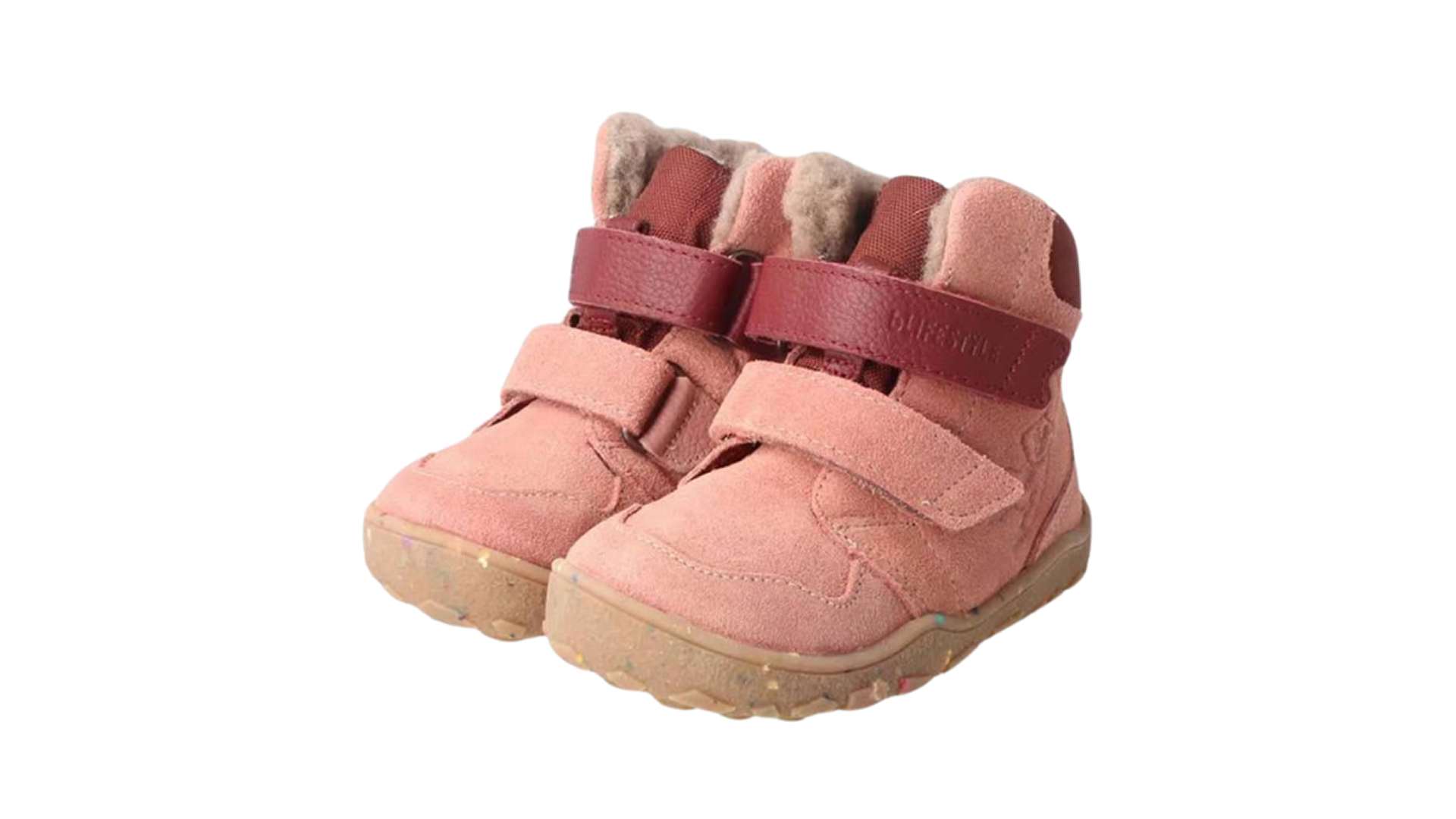 bLIFESTYLE gibbonSTYLE TEX - old rose. Kožené dětské zimní barefoot boty s membránou na suchý zip ve starorůžové barvě. Pohled zprava zpředu.