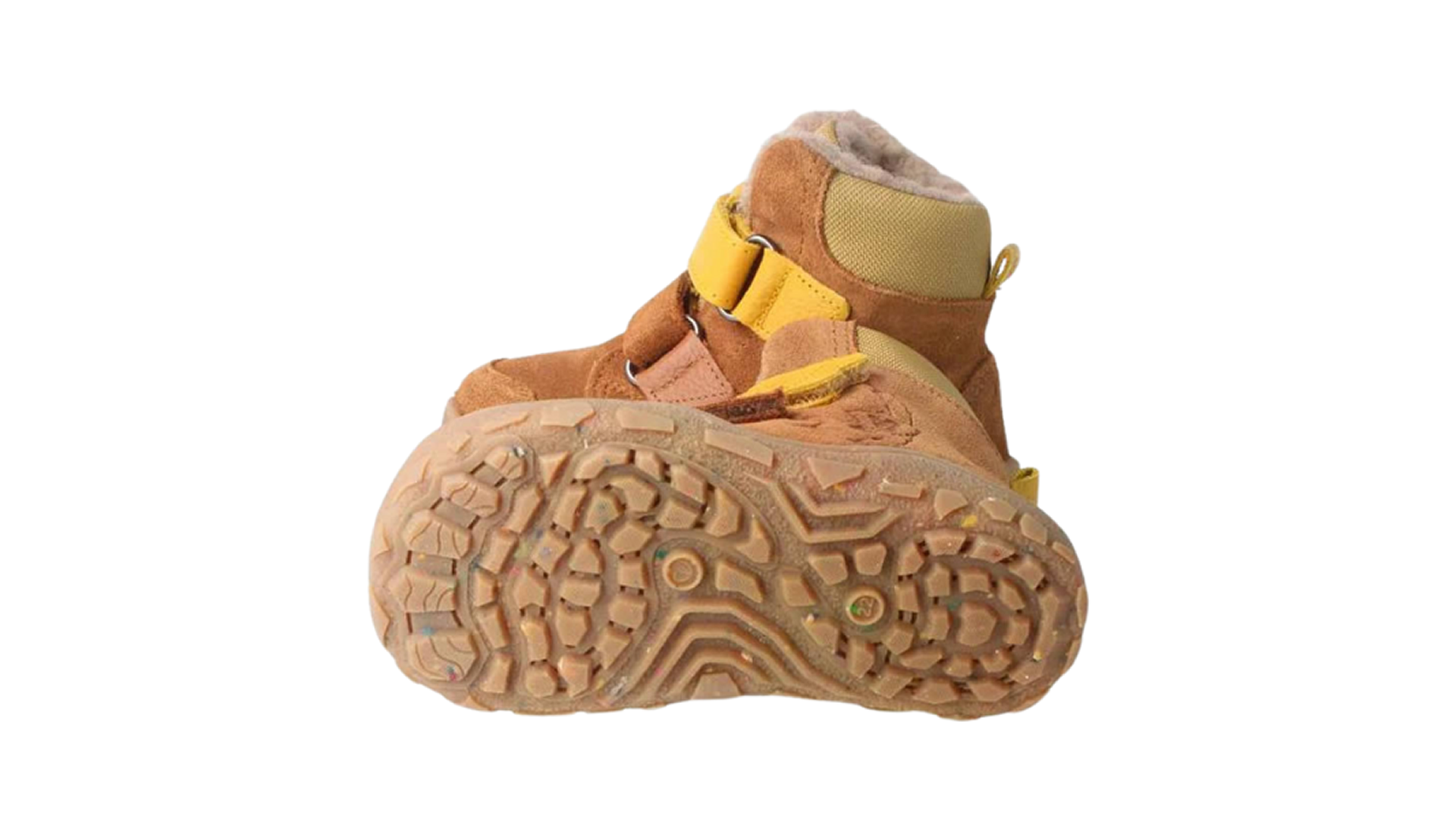 bLIFESTYLE gibbonSTYLE TEX -light brown. Kožené dětské zimní barefoot boty s membránou na suchý zip ve světle hnědé barvě. Pohled na podrážku.