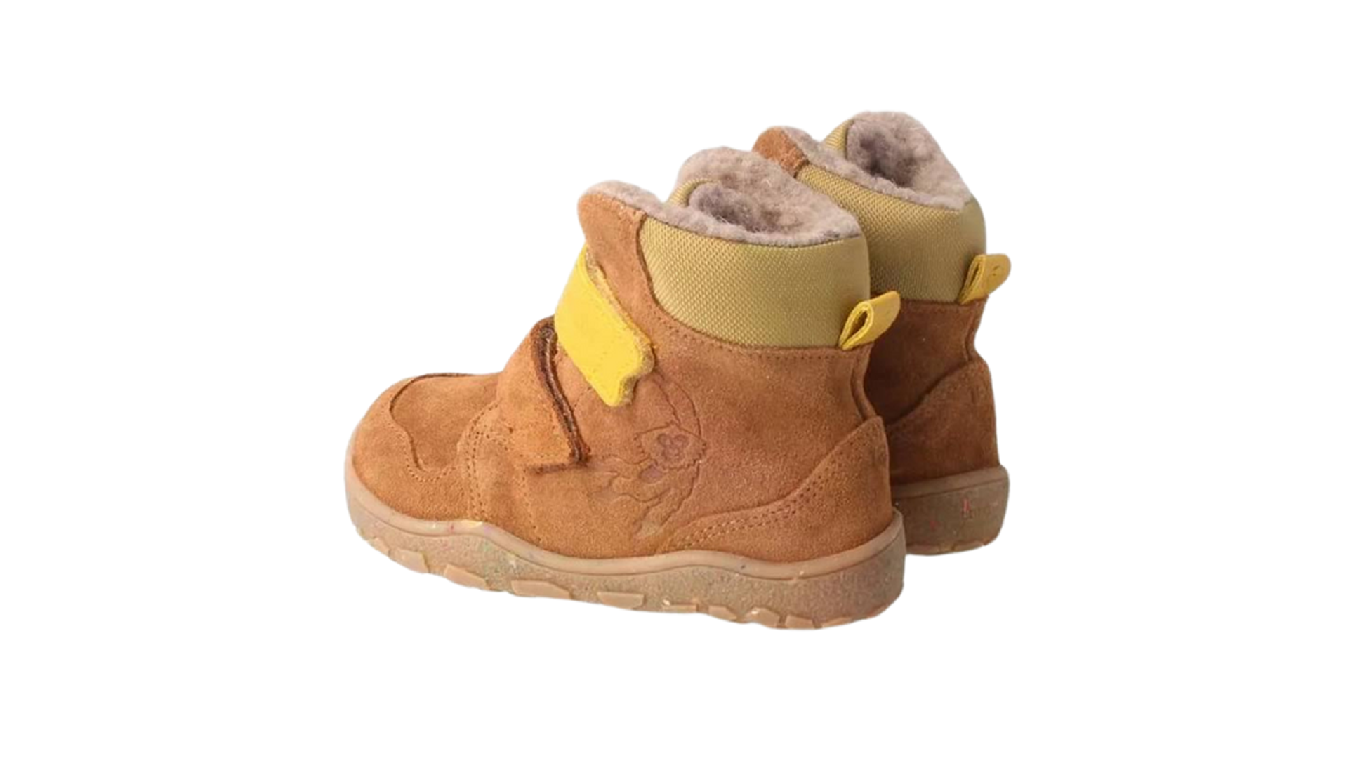 bLIFESTYLE gibbonSTYLE TEX -light brown. Kožené dětské zimní barefoot boty s membránou na suchý zip ve světle hnědé barvě. Pohled zleva zezadu.