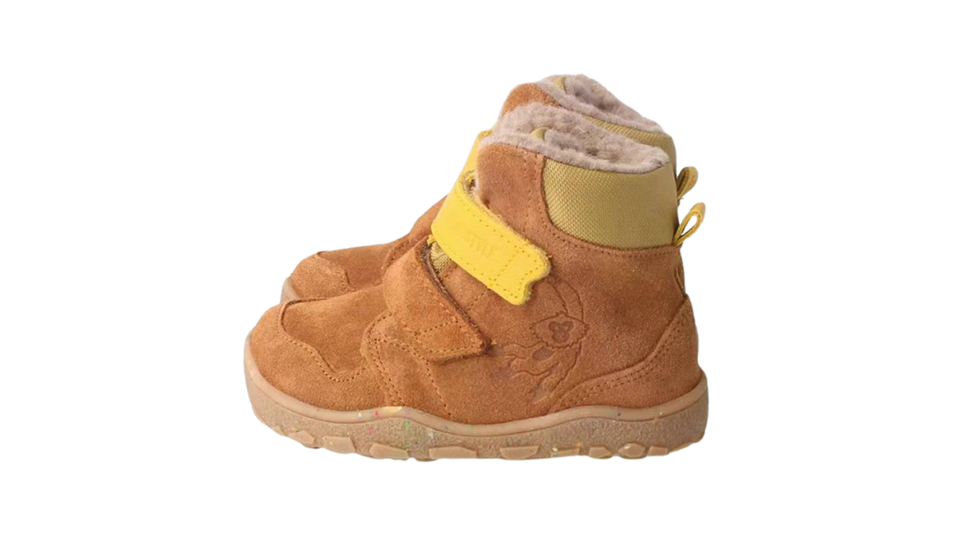 bLIFESTYLE gibbonSTYLE TEX -light brown. Kožené dětské zimní barefoot boty s membránou na suchý zip ve světle hnědé barvě. Pohled zleva.