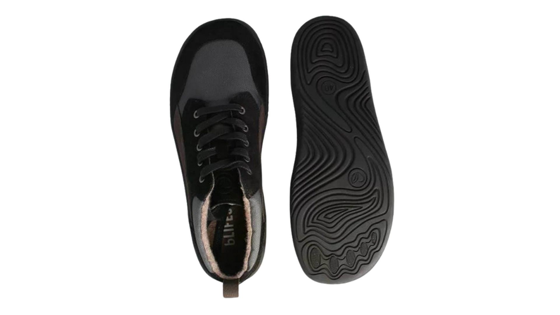 bLIFESTYLE revivedSTYLE schwarz - kožené barefoot boty v černé barvě. Pohled na nárt a podrážku.