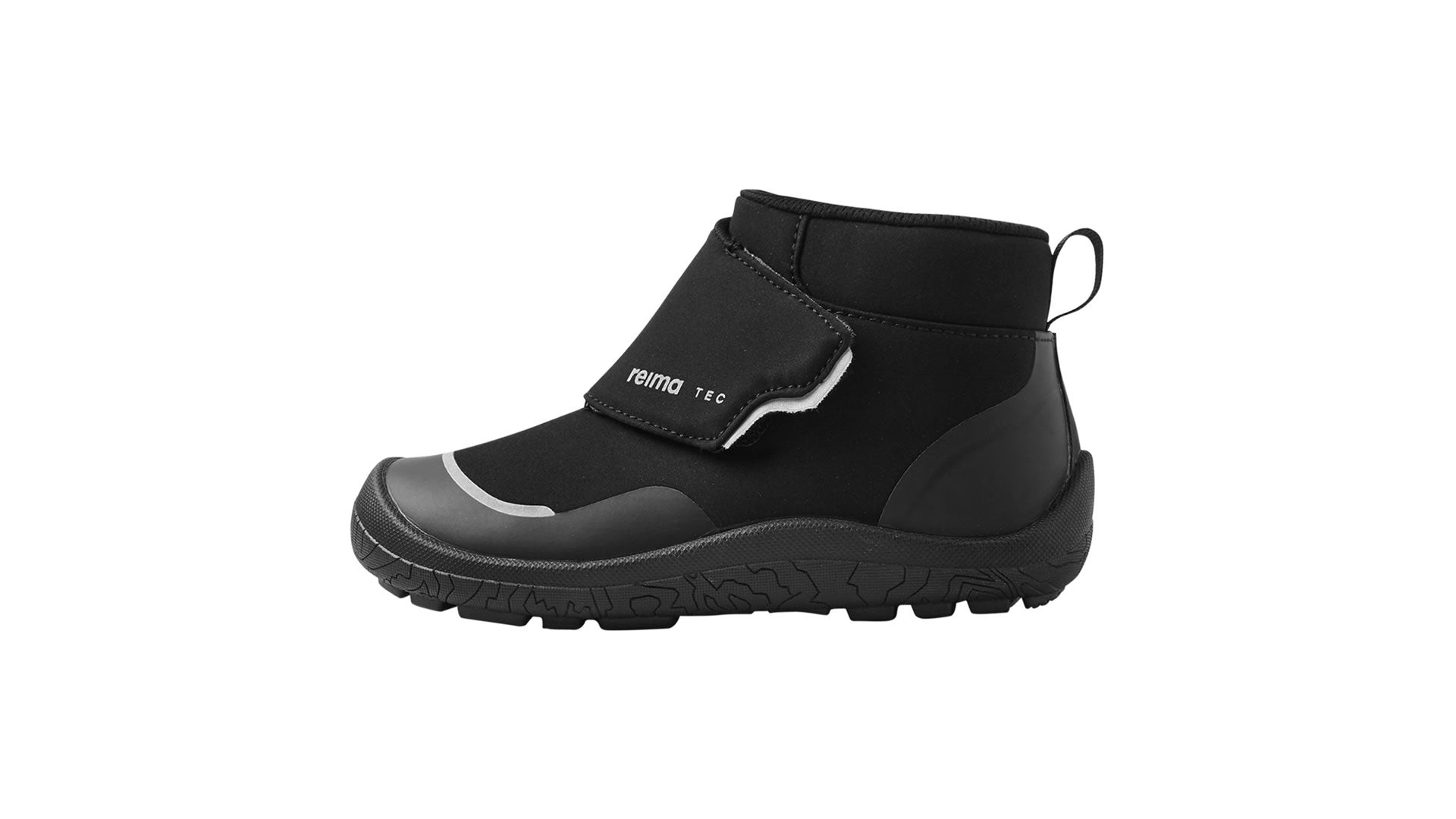 Reima Hyppii Black - dětské barefoot  boty s membránou na suchý zip v černé barvě - pohled zleva