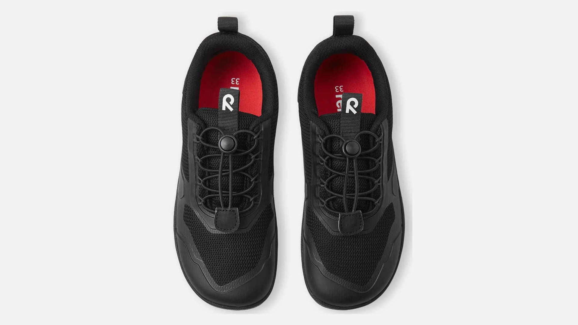 Reima Tallusteli Black - dětské barefoot tenisky s voděodolnou membránou v černé barvě s rychloupínáním - pohled shora