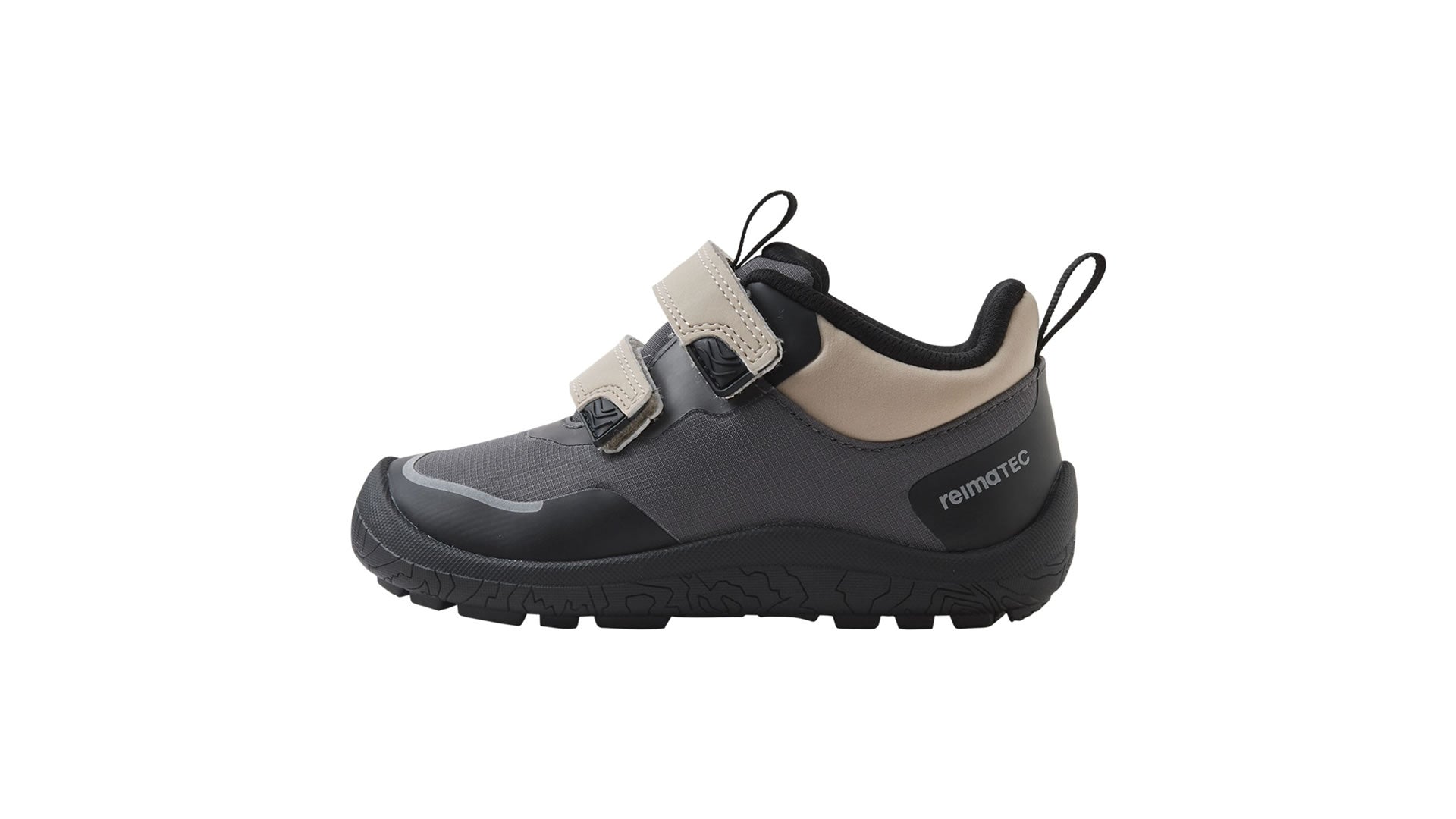 Reima Viikari Soft Black - dětské přechodové barefoot boty s membránou v černo-šedé barvě - pohled zleva