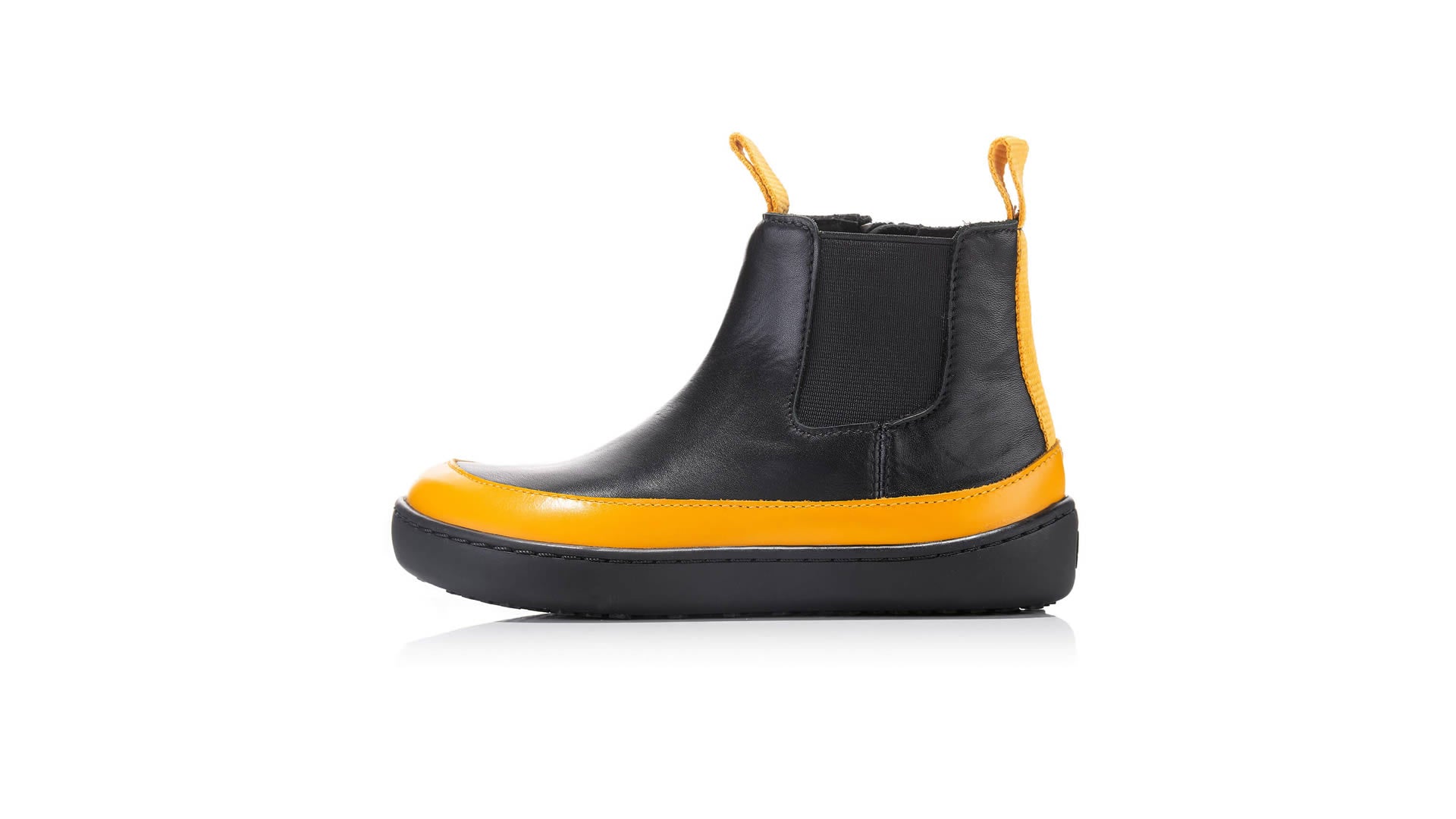 Shapen Chelsea Victory Mini Black-Yellow dětské černo-žluté, kotníkové boty s elastickým bokem, zipem a poutko na stahování zleva